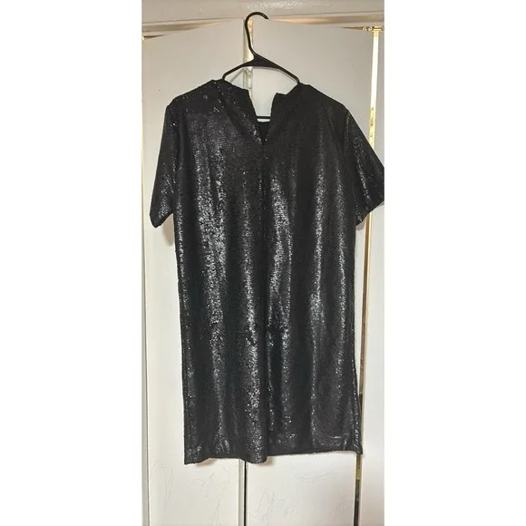 Gap Women's Black Sequin Dress Size Medium Short Sleeve Knee Length Party - Picture 5 of 5